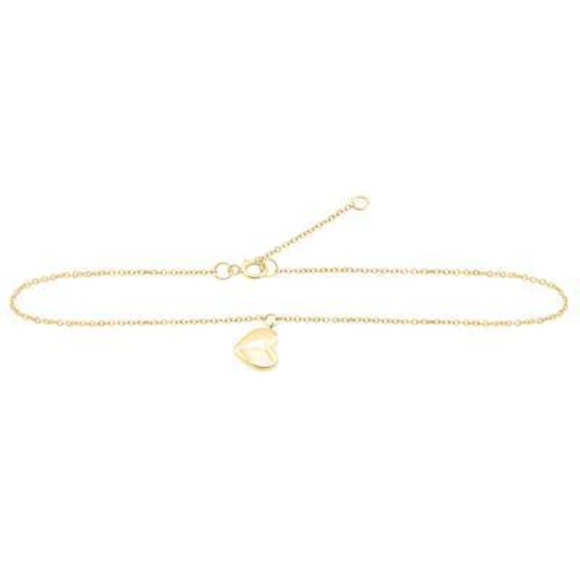 10k Yellow Gold Diamond Anklet Heart 9" - Picture 1 of 1